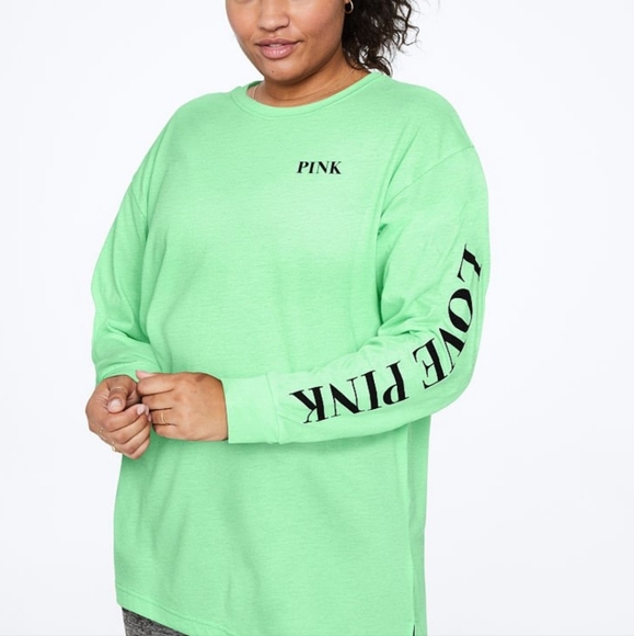 PINK Victoria's Secret Tops - Victorias Secret PINK Campus tee long sleeve mint neon green